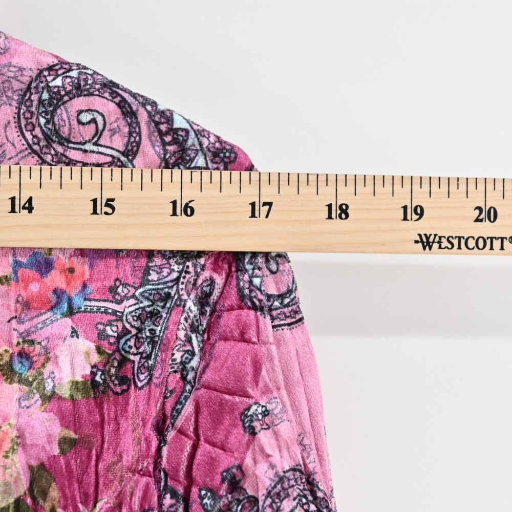 Vtg FANTAZIA Womens Velvet Jacket Size M Pink Floral Paisley Crinkle Ruffle Y2k - Picture 5 of 11